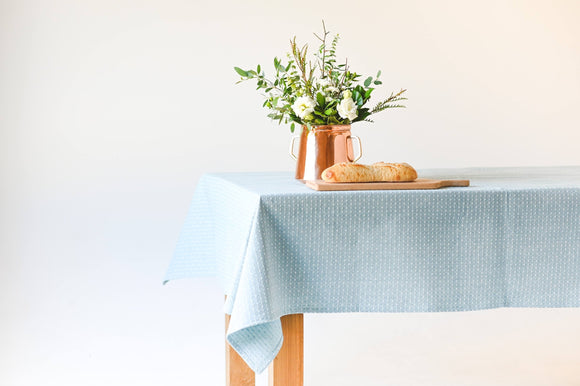 Blue Dotty Rectangle Linen Tablecloth - NEW!