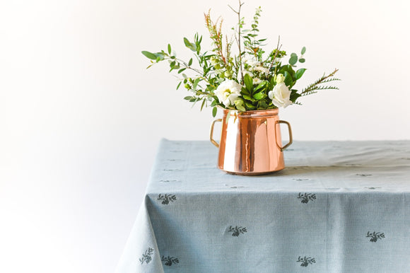 Blue Fleur Embroidered Linen Rectangle Tablecloth - NEW!