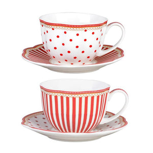 Festive Red & White Teacups - set of 2