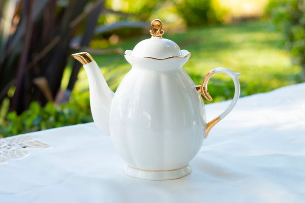 Simply Elegant White and Gold Fluted Teacups - set of four